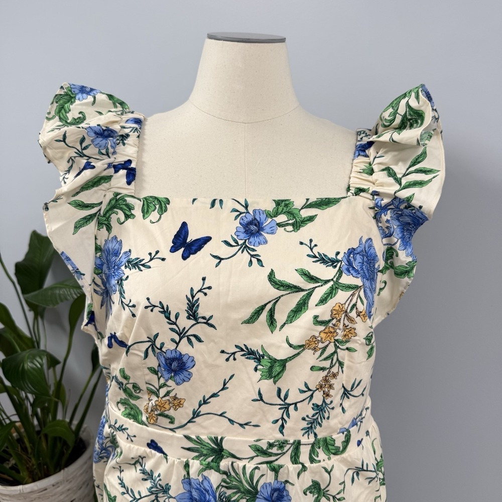 NWOT London Times Maxi Dress Plus 16W Cream & Blue Floral Butterfly Garden - Picture 5 of 14
